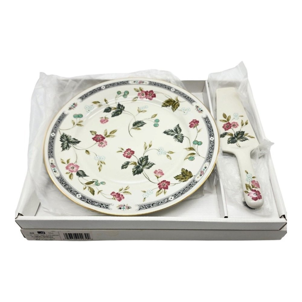 Andrea Sadek Fine Porcelain Cake Plate & Server Ivory Floral Berries 10.5" NEW